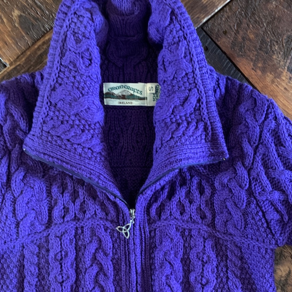 Aran Crafts Purple Cable-Knit Zip Sweater like new worn once - Picture 2 of 5